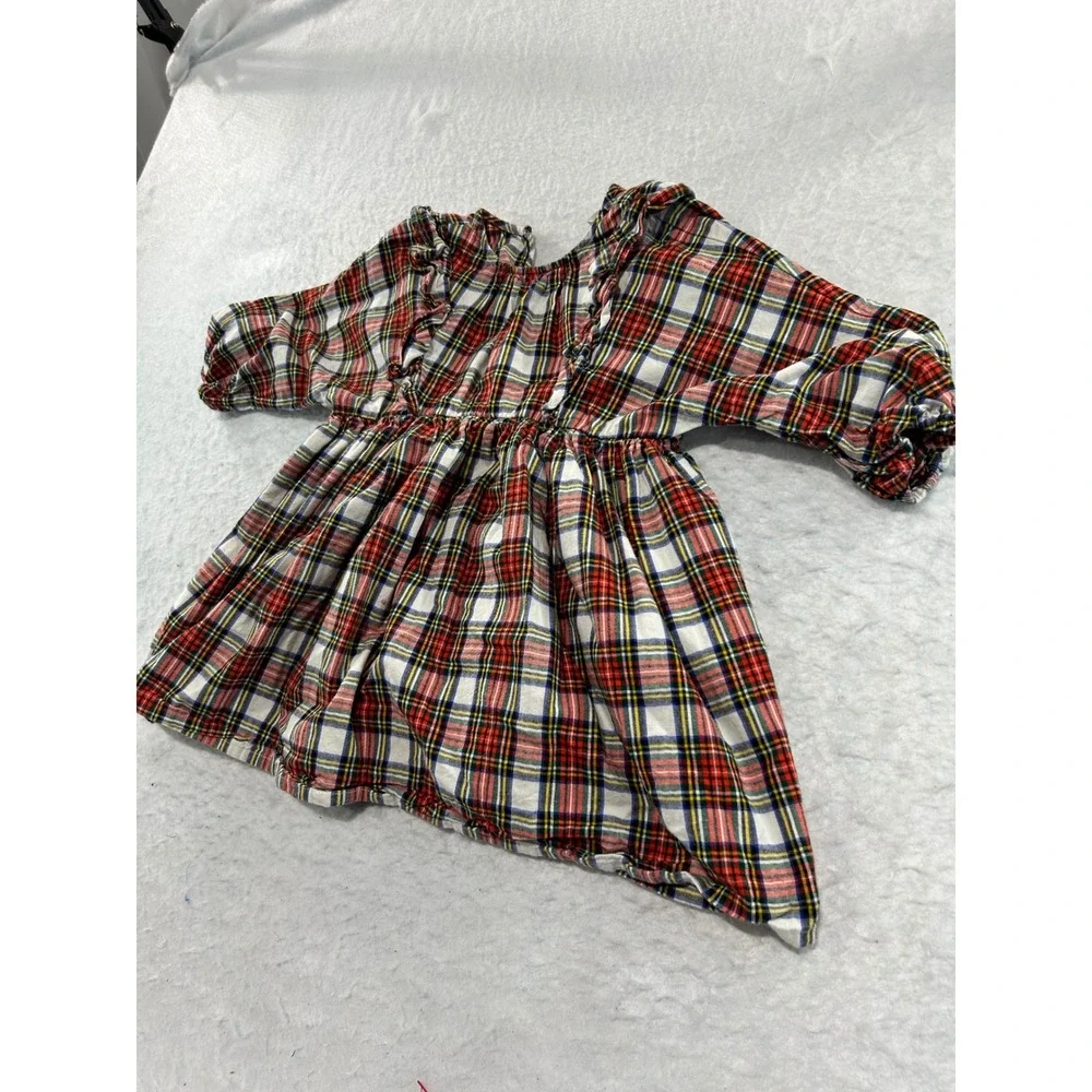 Crewcuts J.Crew Girls Red Plaid Ruffle Dress Size 4 Holiday Tartan Long Sleeve